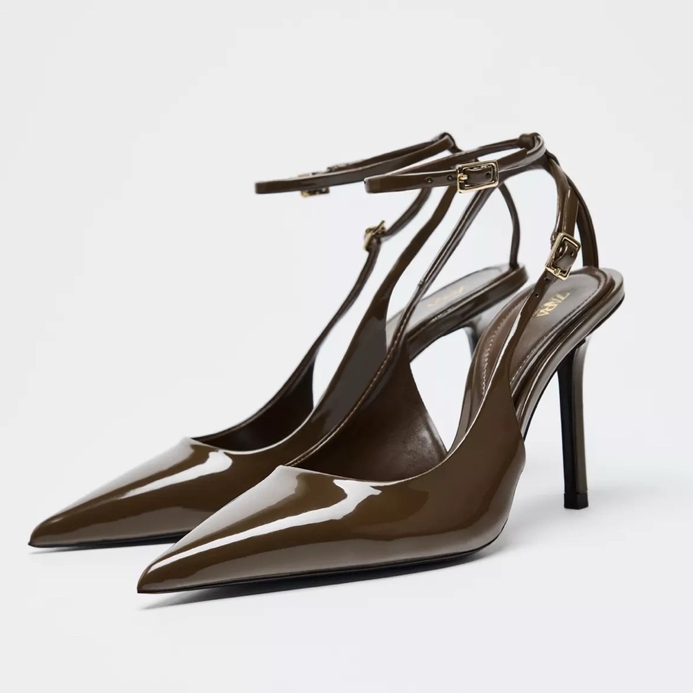 Khaki Green Zara Patent Pump